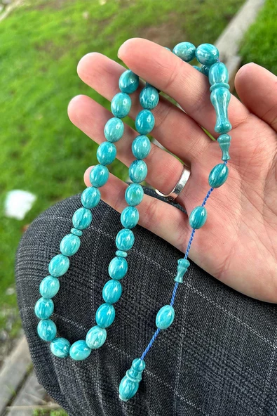 Ebruli Su Yeşili Sıkma Kehribar Tesbih - Resim 3