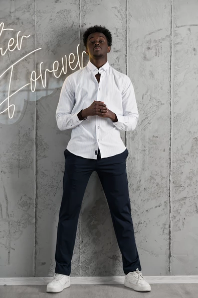 Advante Kalın Çizgili Katlamalı Kol Yaka Düğmeli Slimfit Pamuklu Yazlık Gömlek - Resim 2