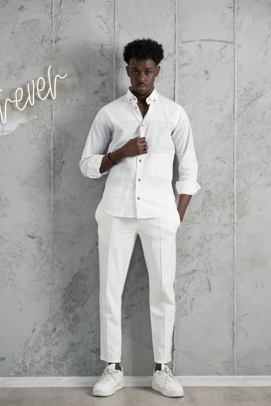 Advante Panolu Yaka Düğmeli Pamuklu Slimfit Yazlık Gömlek