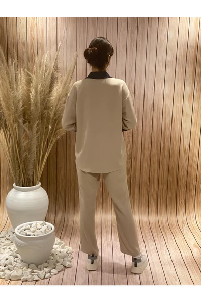 Modatalika Kadın Yeni Sezon Gömlek Yaka Cepli Bluz Pantolon İkili Takım - Resim 2