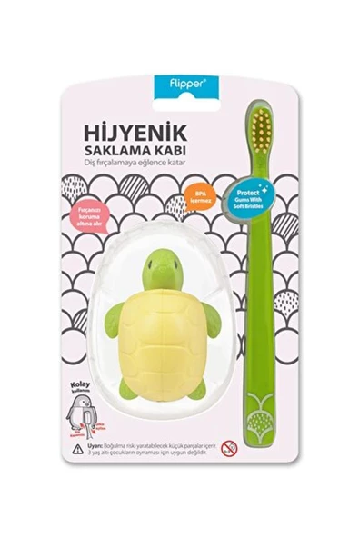 Flipper Animals Hijyenik Saklama Kabı + Çocuk Diş Fırçası Seti 2 2 1