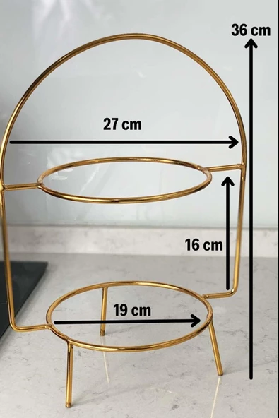 Lüks 2 Katlı Metal Paslanmaz Kararmaz Gold Etajer Sunum Ve ikramlık Standı | Tabaklar Temsilidir. - 3