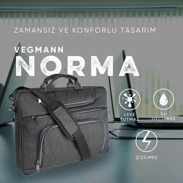 Vegmann Norma 15.6 inç Dizüstü Bilgisayar Uyumlu Evrak ve Laptop Çantası - Resim 3
