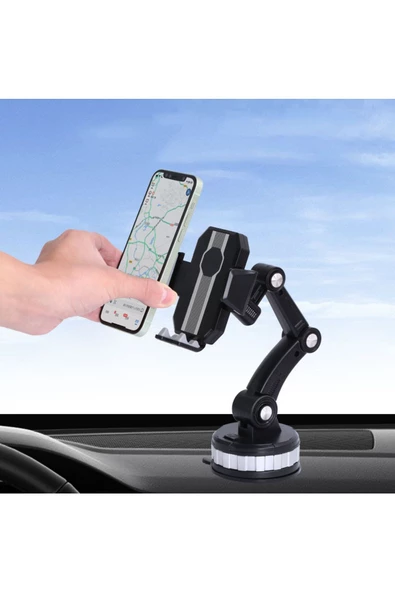 Araç içi Telefon Tutucu Ayarlanabilir Uzayablen Karbon Görünümlü Vantuzlu Cam ve Torpido için Uygun - 2