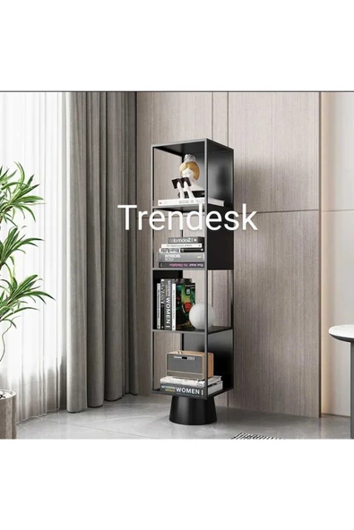 TRENDESK Metal Siyah 4 Katlı Köşe Kitaplık  118-28-28 cm