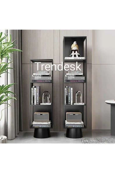 TRENDESK Metal Siyah 3 Katlı Köşe Kitaplık  90-28-28 cm