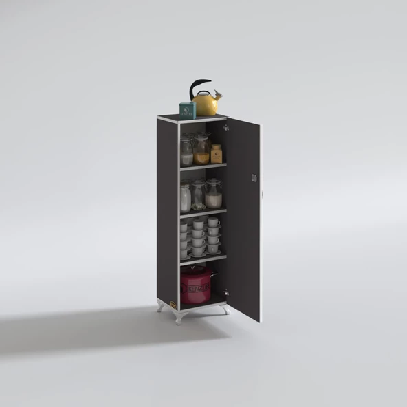 Kenzlife mutfak dolabı zehra 128*030*032 gri kilitli ayaklı banyo evrak ofis kitaplık ayakkabılık kiler ürün görseli 1