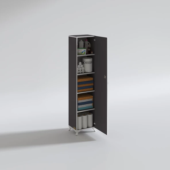 Kenzlife mutfak dolabı zehra 168*030*032 gri kilitli ayaklı banyo evrak ofis kitaplık ayakkabılık kiler - 2