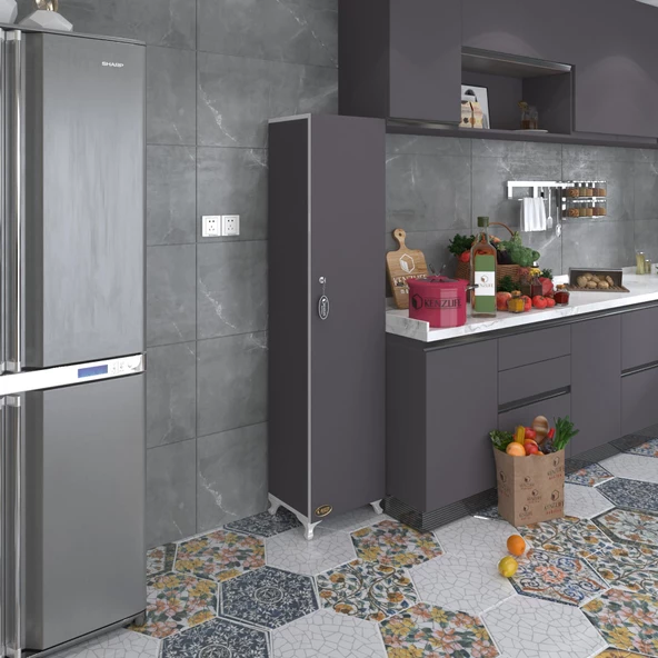 Kenzlife mutfak dolabı zehra 168*030*032 gri kilitli ayaklı banyo evrak ofis kitaplık ayakkabılık kiler - 4