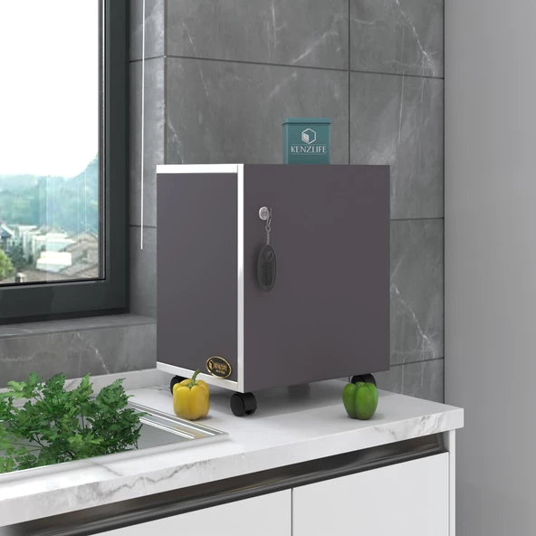 Kenzlife mutfak dolabı zehra 048*030*032 gri kilitli tekerlekli banyo evrak ofis kitaplık ayakkabılık kiler - 6
