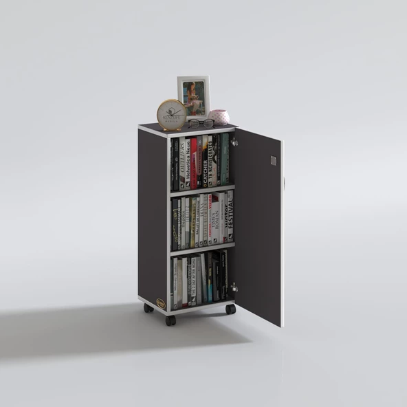 Kenzlife mutfak dolabı zehra 088*050*032 gri kilitli tekerlekli banyo evrak ofis kitaplık ayakkabılık kiler - Resim 3