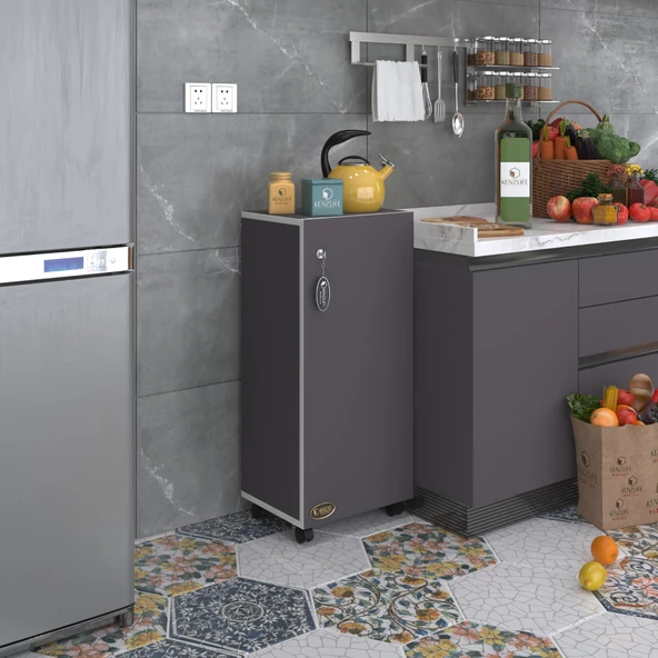 Kenzlife mutfak dolabı zehra 108*030*032 gri kilitli tekerlekli banyo evrak ofis kitaplık ayakkabılık kiler - Resim 5