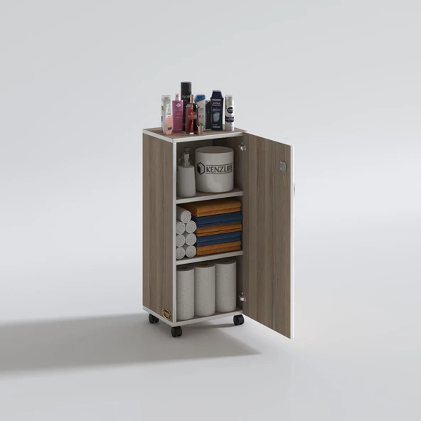 Kenzlife mutfak dolabı zehra 108*030*032 crd kilitli tekerlekli banyo evrak ofis kitaplık ayakkabılık kiler - Resim 2