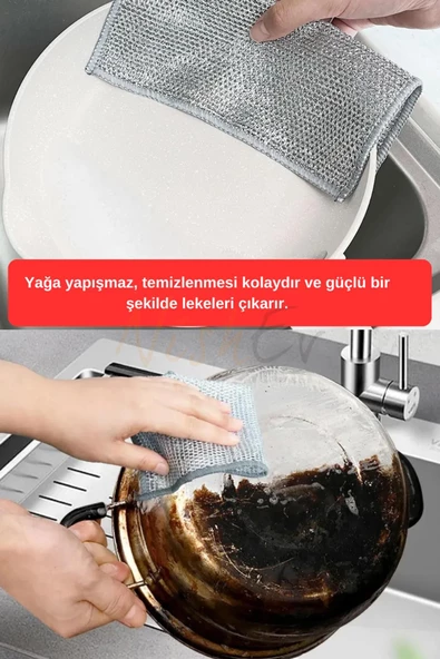 Nishev 3 Adet Çizilmez Tel Bulaşık Bezi - Zor Kir Bezi, Mutfak Banyo Bezi Çift Katlı Çok Amaçlı Çelik Tel Bez - 4