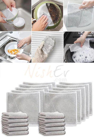 Nishev 3 Adet Çizilmez Tel Bulaşık Bezi - Zor Kir Bezi, Mutfak Banyo Bezi Çift Katlı Çok Amaçlı Çelik Tel Bez - 2