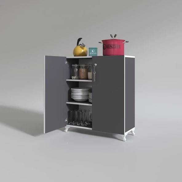 Kenzlife 2 kapılı dolap çilem 088*070*032 gri kilitli ayaklı banyo mutfak ofis kitaplık ayakkabılık kiler - Resim 2