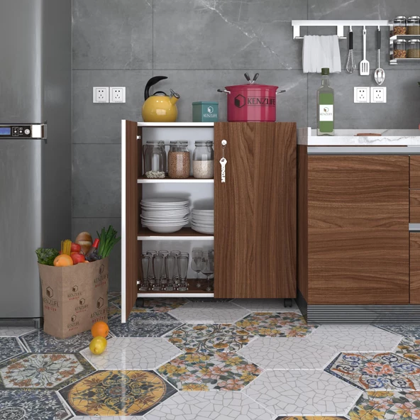 Kenzlife 2 kapılı dolap çilem 088*070*032 cvz kilitli tekerlekli banyo mutfak ofis kitaplık ayakkabılık kiler