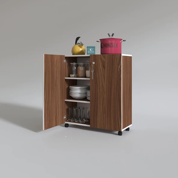 Kenzlife 2 kapılı dolap çilem 088*070*032 cvz kilitli tekerlekli banyo mutfak ofis kitaplık ayakkabılık kiler - Resim 3