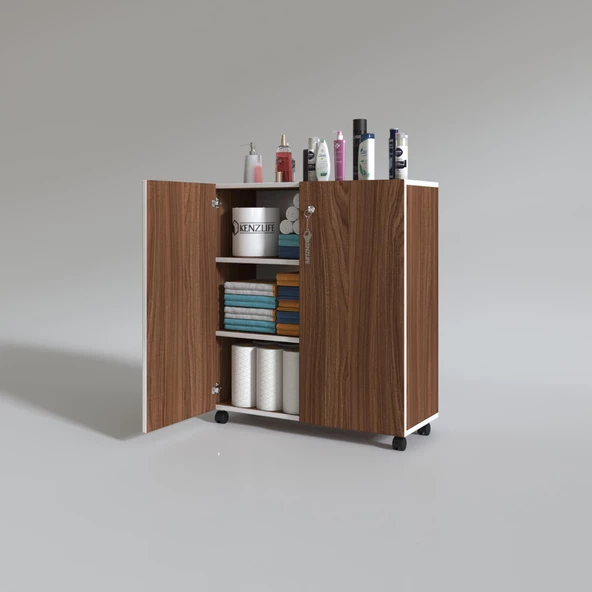 Kenzlife 2 kapılı dolap çilem 088*070*032 cvz kilitli tekerlekli banyo mutfak ofis kitaplık ayakkabılık kiler - Resim 2