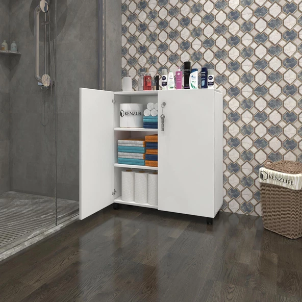Kenzlife 2 kapılı dolap çilem 088x070x032 byz kilitli tekerlekli banyo mutfak ofis kitaplık ayakkabılık kiler - 3