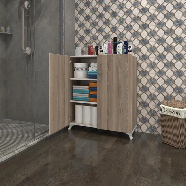 Kenzlife 2 kapılı dolap çilem 088*070*032 crd kilitli ayaklı banyo mutfak ofis kitaplık ayakkabılık kiler - 7