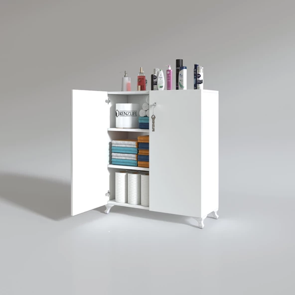 Kenzlife 2 kapılı dolap çilem 088*070*032 byz kilitli ayaklı banyo mutfak ofis kitaplık ayakkabılık kiler - 3
