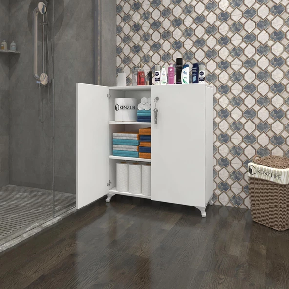 Kenzlife 2 kapılı dolap çilem 088*070*032 byz kilitli ayaklı banyo mutfak ofis kitaplık ayakkabılık kiler - 6