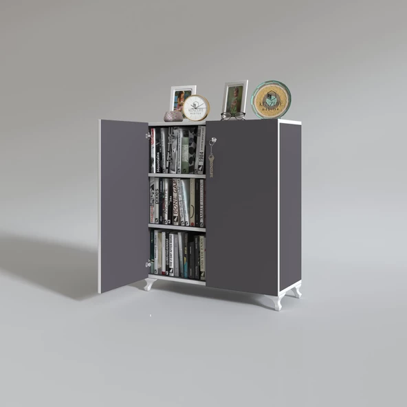 Kenzlife 2 kapılı dolap çilem 088*070*032 gri kilitli ayaklı banyo mutfak ofis kitaplık ayakkabılık kiler - Resim 4