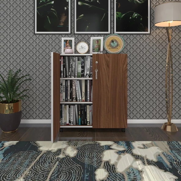 Kenzlife 2 kapılı dolap çilem 088*070*032 cvz kilitli tekerlekli banyo mutfak ofis kitaplık ayakkabılık kiler - Resim 5