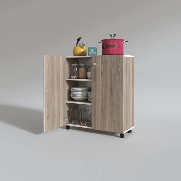 Kenzlife 2 kapılı dolap çilem 088*070*032 crd kilitli tekerlekli banyo mutfak ofis kitaplık ayakkabılık kiler - 3