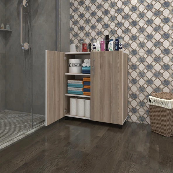 Kenzlife 2 kapılı dolap çilem 088*070*032 crd kilitli tekerlekli banyo mutfak ofis kitaplık ayakkabılık kiler - 6