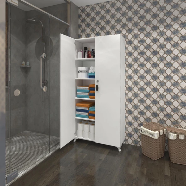 Kenzlife 2 kapılı dolap çilem 188*070*032 byz kilitli ayaklı banyo mutfak ofis kitaplık ayakkabılık kiler - 3