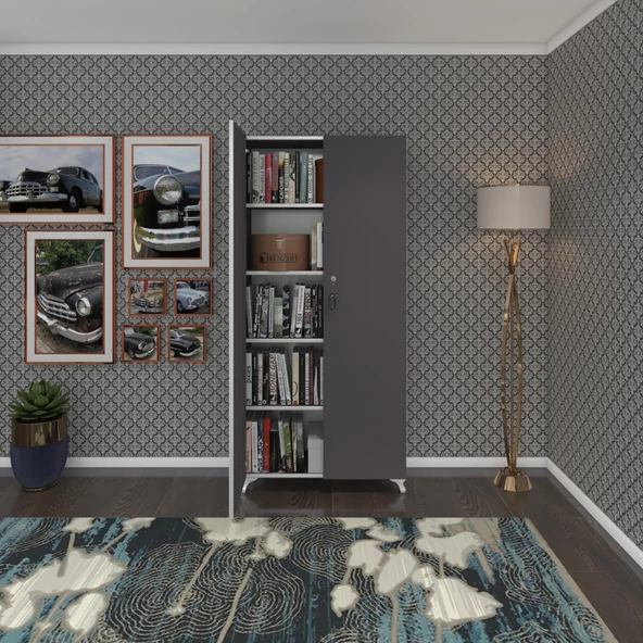 Kenzlife 2 kapılı dolap çilem 188*070*032 gri kilitli ayaklı banyo mutfak ofis kitaplık ayakkabılık kiler - 6