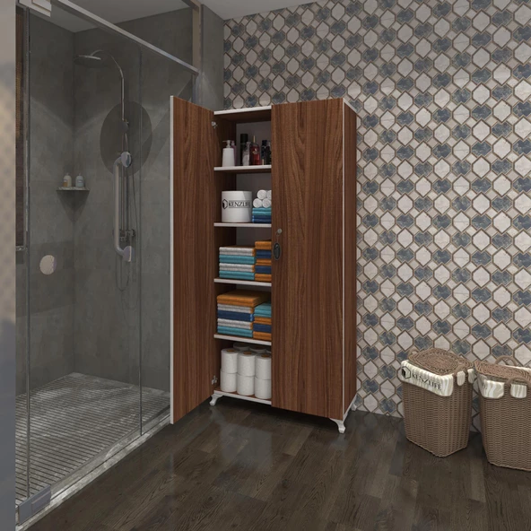 Kenzlife 2 kapılı dolap çilem 188*090*032 cvz kilitli ayaklı banyo mutfak ofis kitaplık ayakkabılık kiler - Resim 5