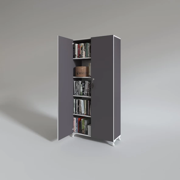 Kenzlife 2 kapılı dolap çilem 188*090*032 gri kilitli ayaklı banyo mutfak ofis kitaplık ayakkabılık kiler - Resim 3