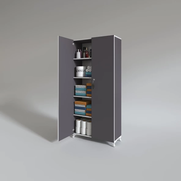 Kenzlife 2 kapılı dolap çilem 188*090*032 gri kilitli ayaklı banyo mutfak ofis kitaplık ayakkabılık kiler - Resim 2