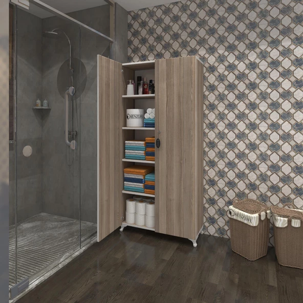 Kenzlife 2 kapılı dolap çilem 188*090*032 crd kilitli ayaklı banyo mutfak ofis kitaplık ayakkabılık kiler - 5
