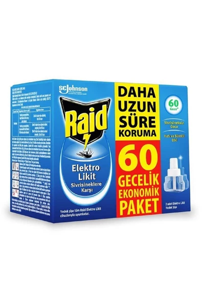 Raid Raid Elekro Likit 2 Yedek, Ekonomik Paket, 60 Gece (sivrisineklere Karşı)