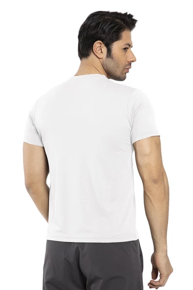 Waffle - Erkek Beyaz V Yaka Spor T-shirt - 7130-08 - 3