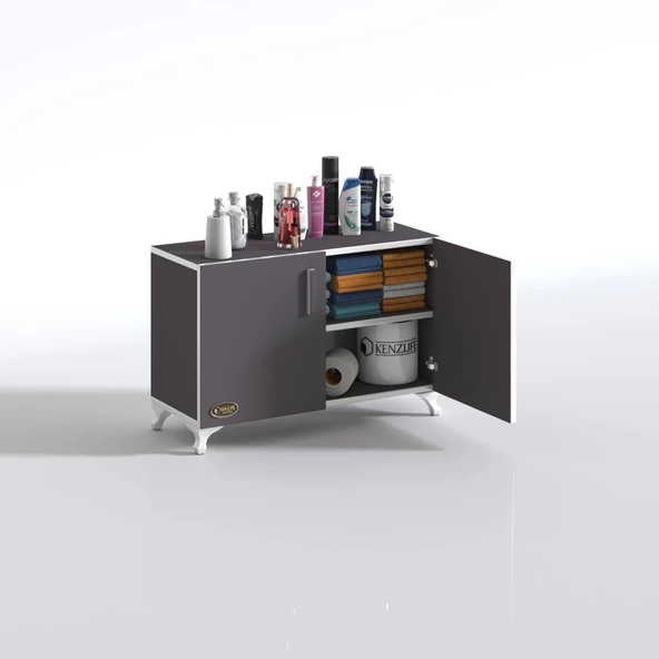 Kenzlife 2 kapılı dolap rabia 048*070*032 gri kapaklı ayaklı banyo mutfak ofis kitaplık ayakkabılık kiler - Resim 2