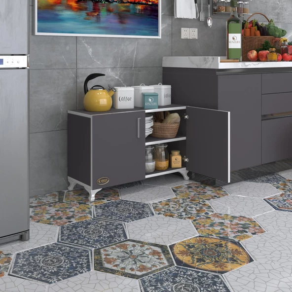 Kenzlife 2 kapılı dolap rabia 048*070*032 gri kapaklı ayaklı banyo mutfak ofis kitaplık ayakkabılık kiler - Resim 5