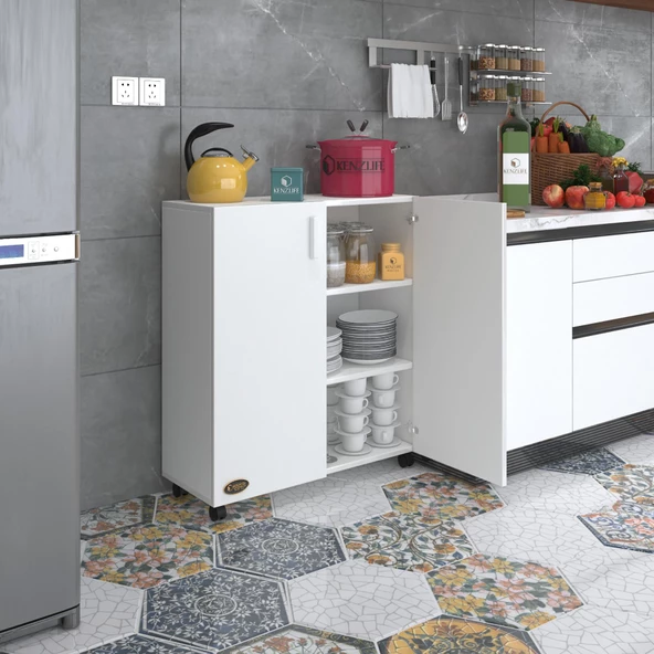 Kenzlife 2 kapılı dolap rabia 088*070*032 byz kapaklı tekerlekli banyo mutfak ofis kitaplık ayakkabılık kiler - 5