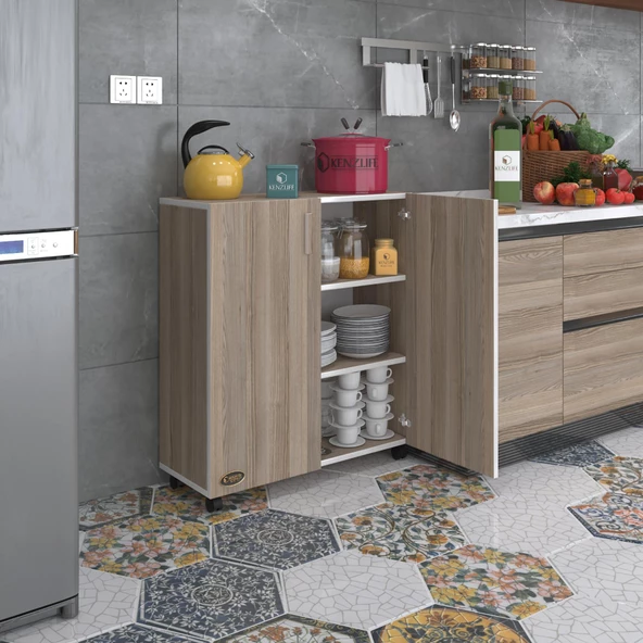Kenzlife 2 kapılı dolap rabia 088*070*032 crd kapaklı tekerlekli banyo mutfak ofis kitaplık ayakkabılık kiler - 5