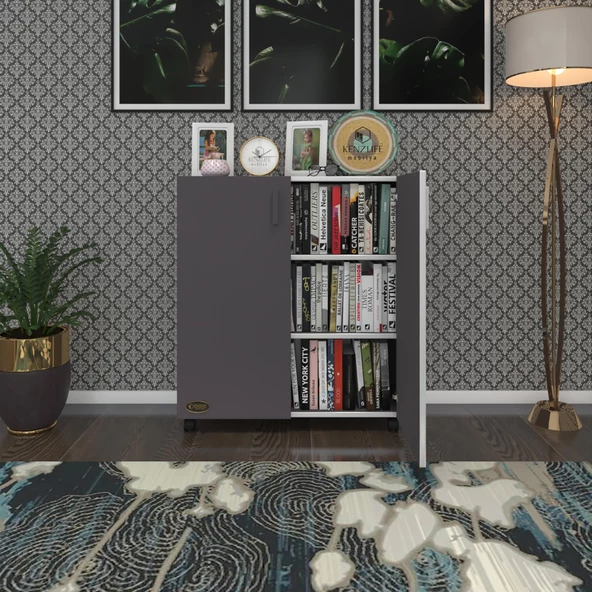 Kenzlife 2 kapılı dolap rabia 088*070*032 gri kapaklı tekerlekli banyo mutfak ofis kitaplık ayakkabılık kiler - Resim 6