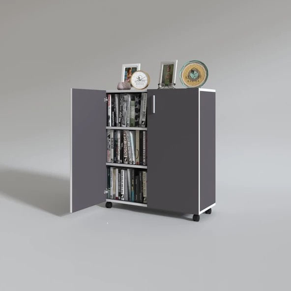 Kenzlife 2 kapılı dolap rabia 088*070*032 gri kapaklı tekerlekli banyo mutfak ofis kitaplık ayakkabılık kiler - Resim 4