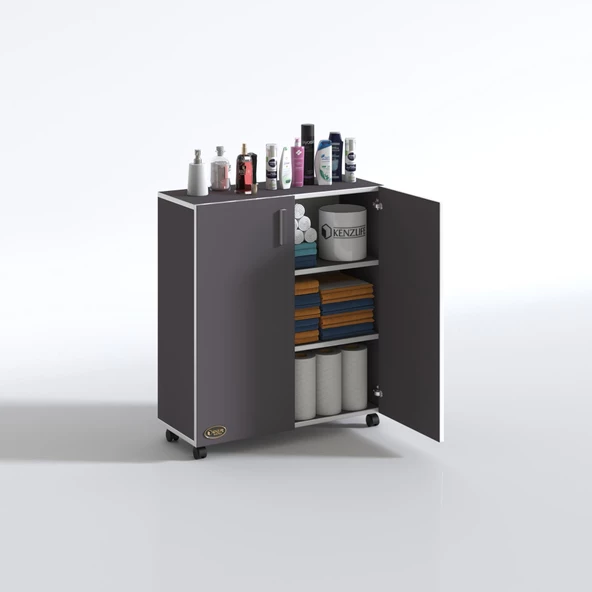 Kenzlife 2 kapılı dolap rabia 088*070*032 gri kapaklı tekerlekli banyo mutfak ofis kitaplık ayakkabılık kiler - Resim 3