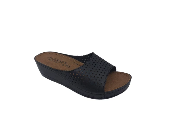 Zerhan 1856 Kadın Siyah Dolgu Topuk Günlük Kullanım Terlik - Resim 4