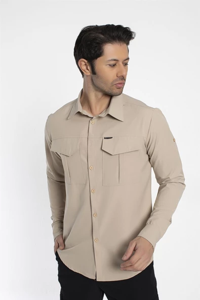 Crozwise Outdoor - Erkek Bej Spor Gömlek - 7132-02 - 2