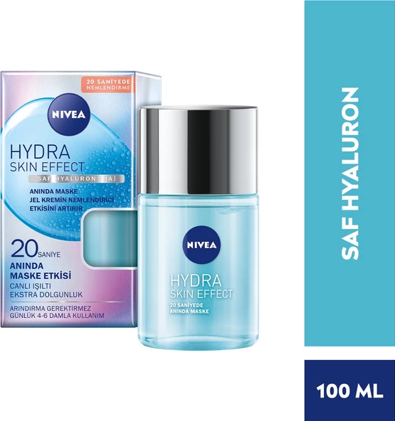 NIVEA Hydra Skin Effect 20 Saniyede Anında Yüz Maskesi 100ml, Saf Hyaluron, 72 Saat Nemlendirme