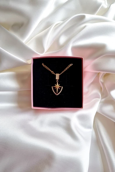 Taşlı Kutup Yıldızı Şık Model Çelik Kolye - 2